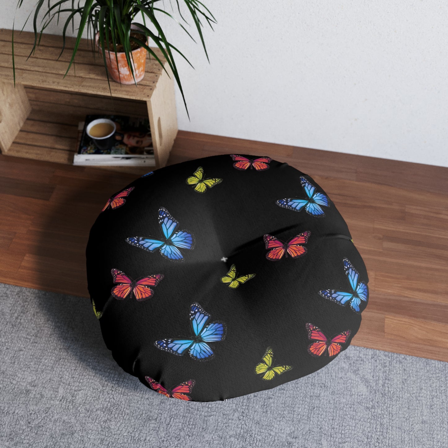 Butterfly Tufted Floor Pillow, Round