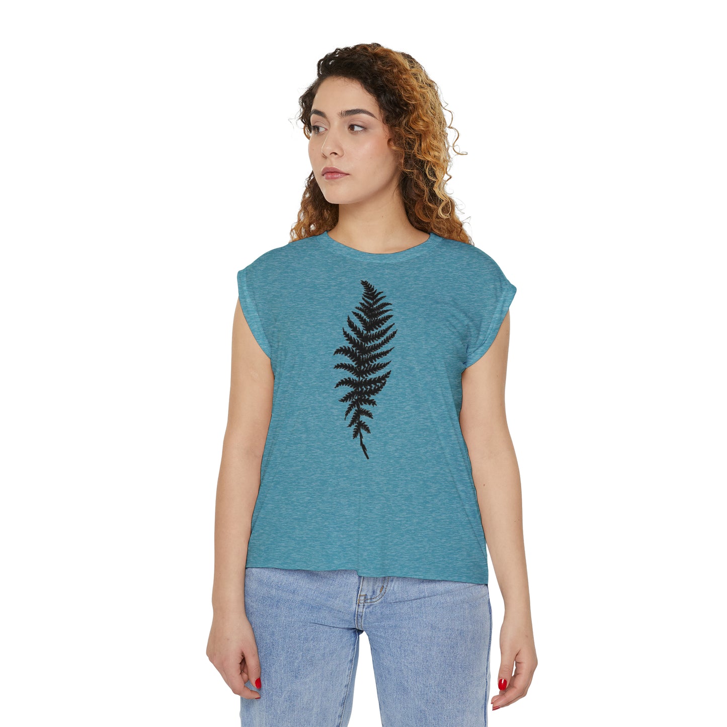 Fern Kinda Day Women’s Flowy Rolled Cuffs Muscle Tee