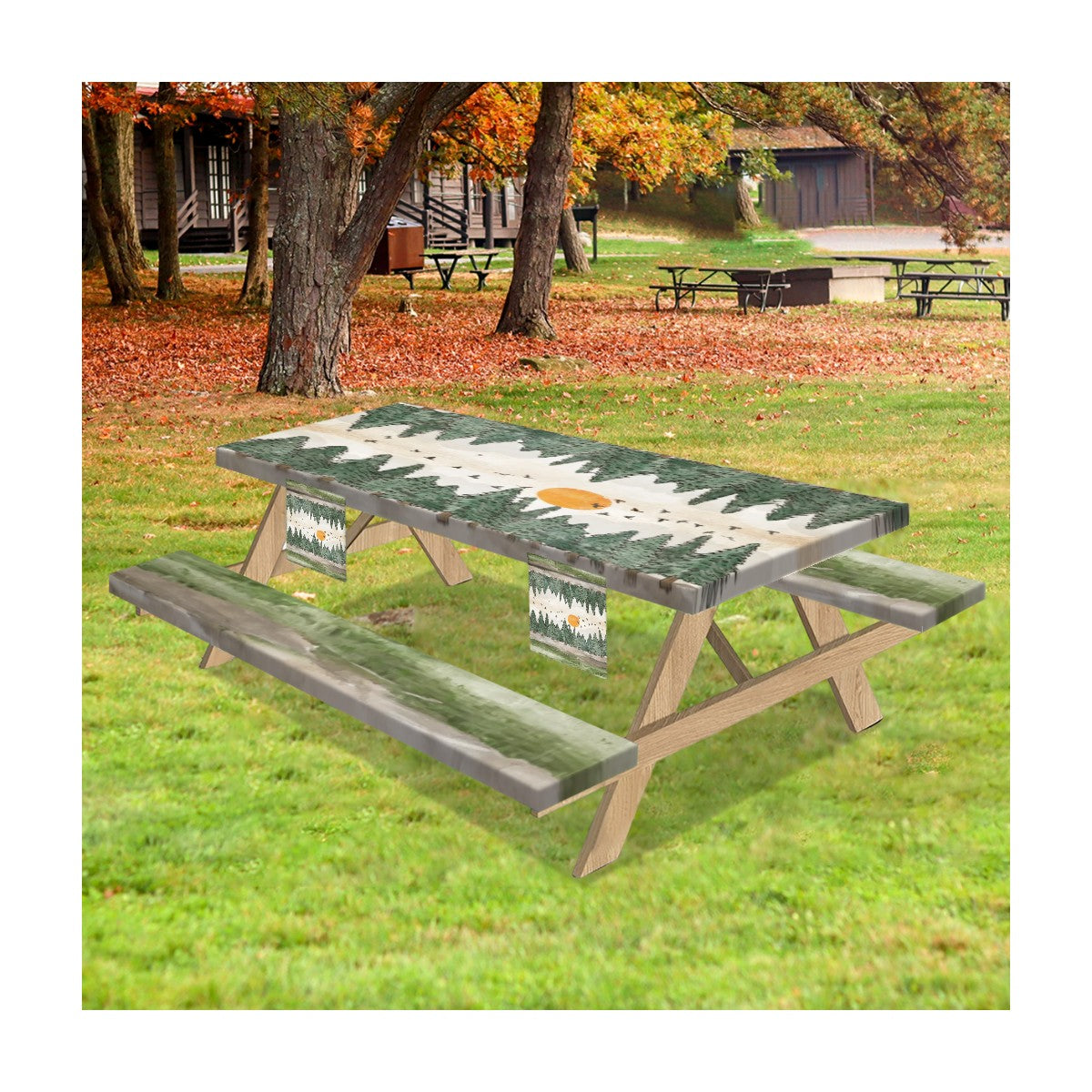 Camping Pines Outdoor Picnic Table Cover with Bench Covers (3 Pcs Set)