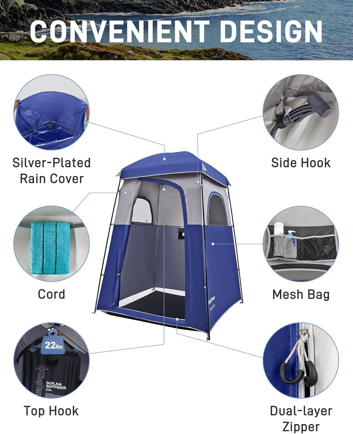 Shower Tent, Portable Privacy Tent Outdoor Camping 1/2 Room Toilet Tents with Shower Bag & Dressing Room for Beach, Camping & Hiking