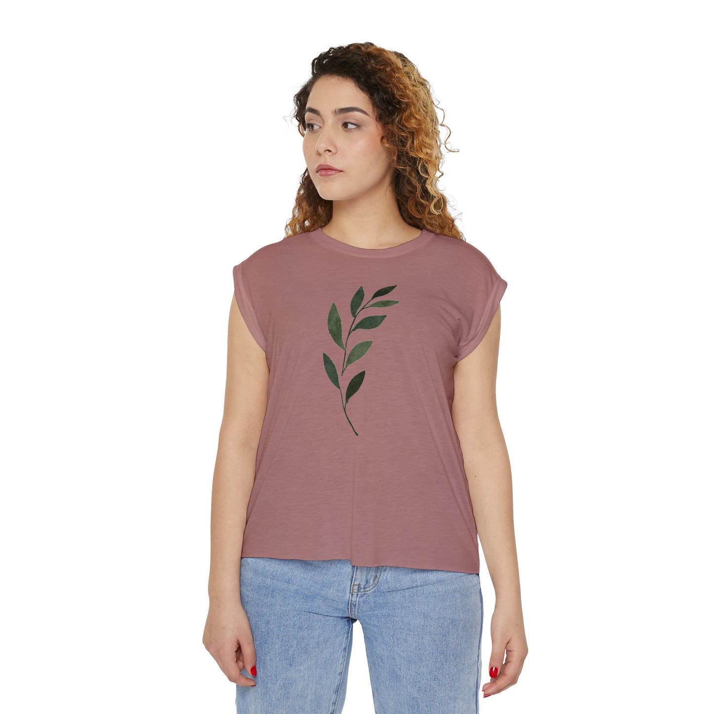 Green Leaf Women’s Flowy Rolled Cuffs Muscle Tee