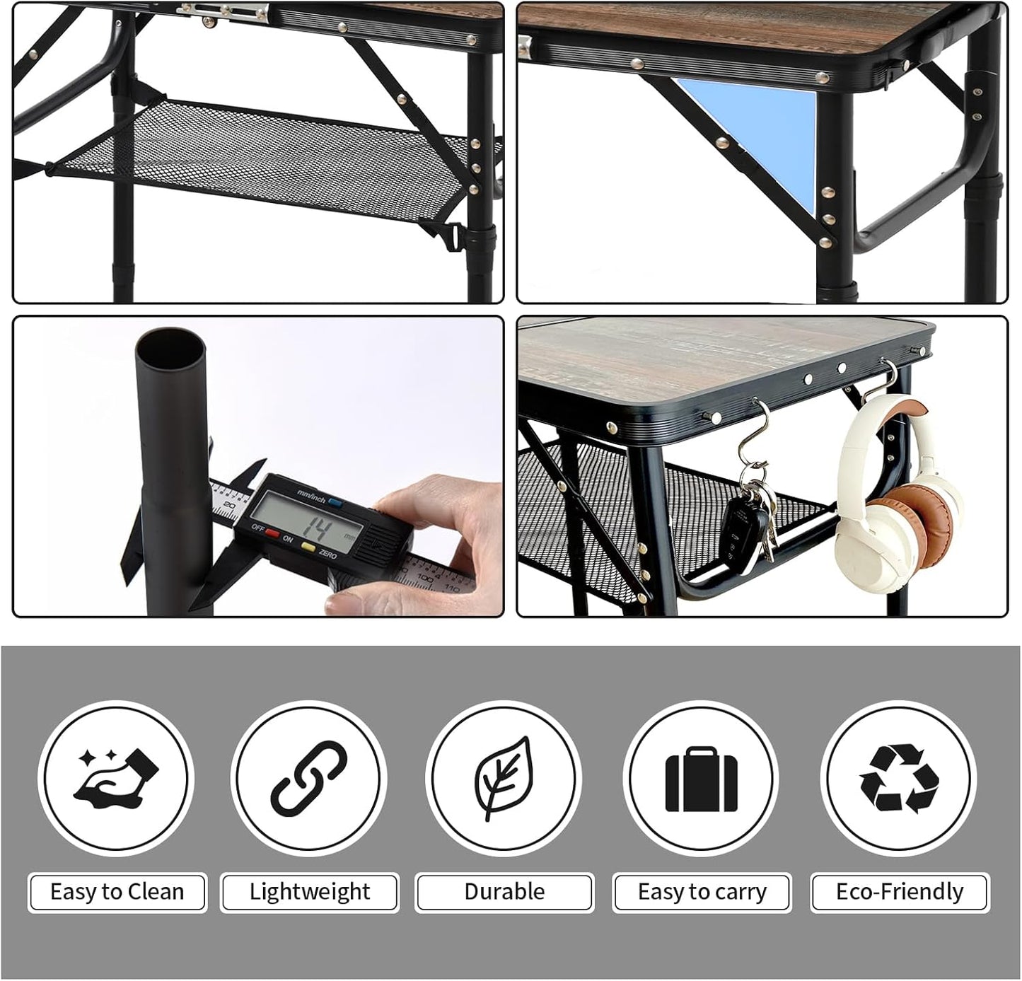Folding Picnic Table 2Ft Portable Camping Table Adjustable Heights Metal Aluminum Lightweight Foldable Small Outdoor Card Table with Carry Handle for outside Indoor Camp Cooking BBQ Beach