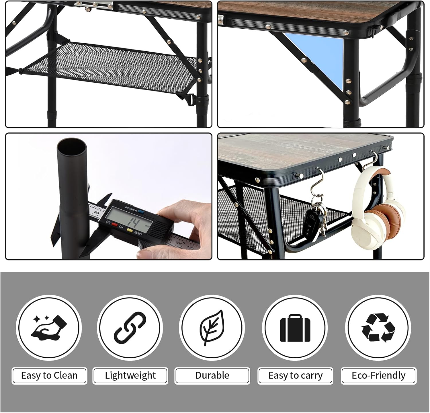 Folding Picnic Table 2Ft Portable Camping Table Adjustable Heights Metal Aluminum Lightweight Foldable Small Outdoor Card Table with Carry Handle for outside Indoor Camp Cooking BBQ Beach