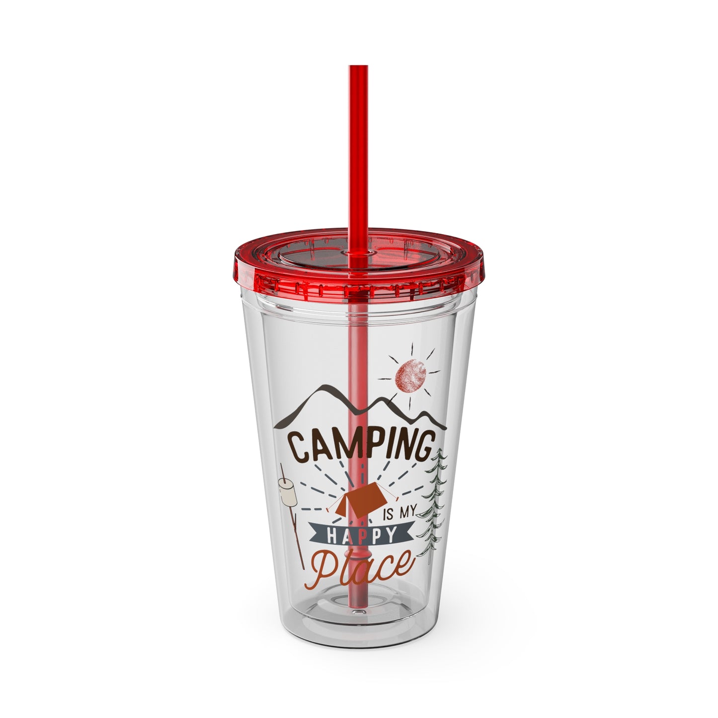 Camping is My Happy Place - Sunsplash Tumbler with Straw, 16oz