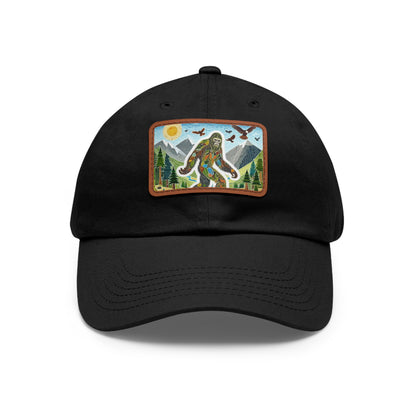 Bigfoot Leather Patch Hat — Rectangle Rustic Sasquatch Cap