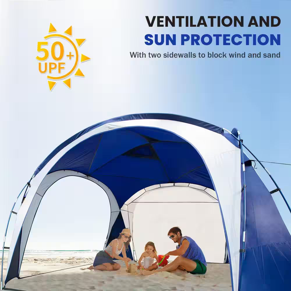 Blue Large Sun Shelter for 9-People to 12-People UPF50+ Portable Beach Sunshade Tent with Carry Bag