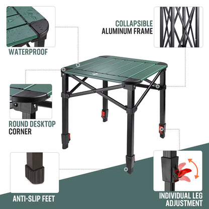 Folding Camping Square Table with Carry Bag, Lightweight Aluminum Adjustable Square Table for Outdoor, Camping, Picnic
