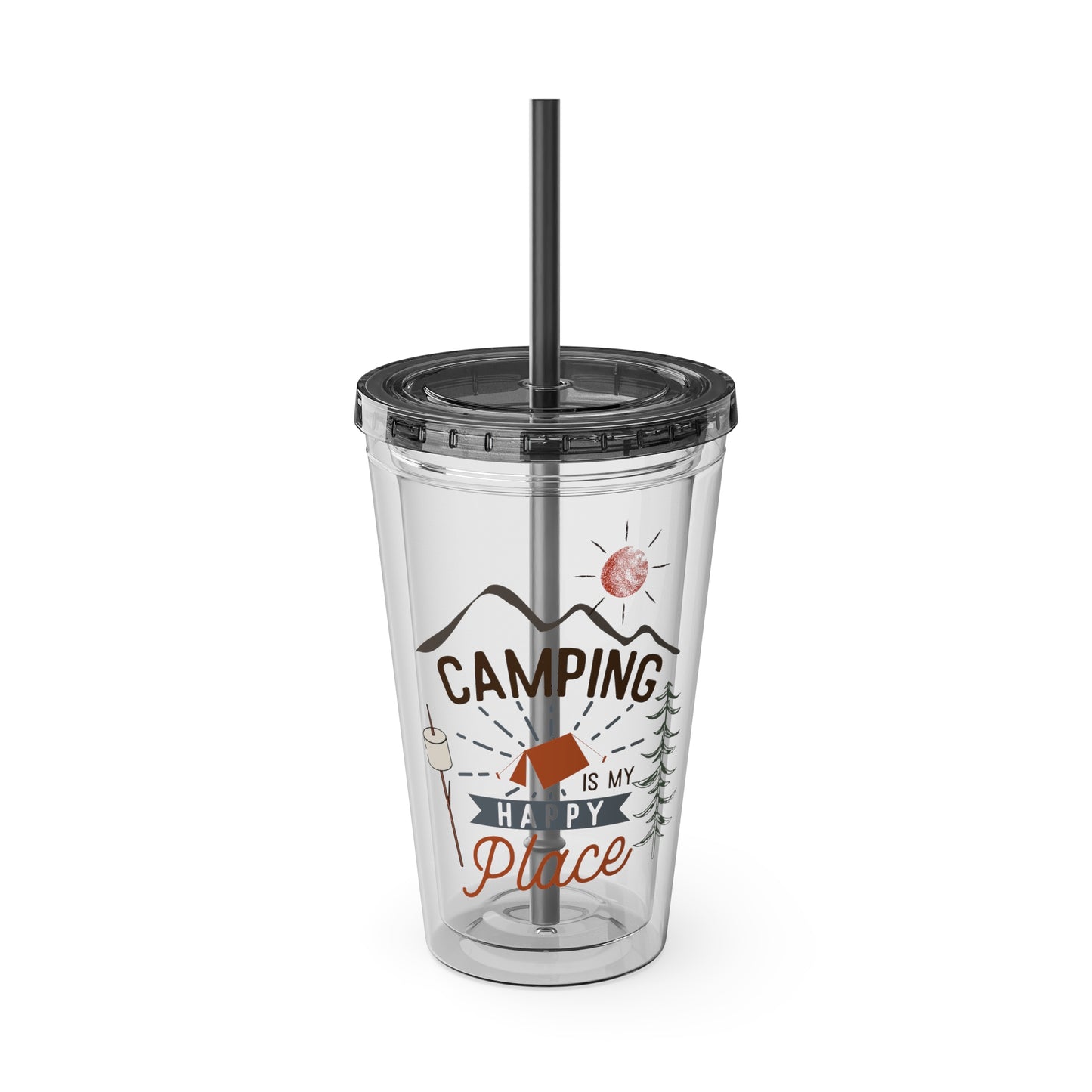 Camping is My Happy Place - Sunsplash Tumbler with Straw, 16oz