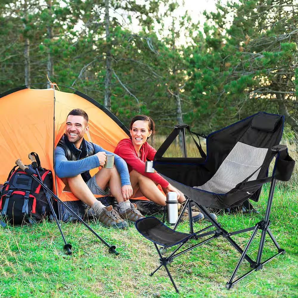 Hammock Camping Chair with Retractable Footrest and Carrying Bag for Camping Picnic Black
