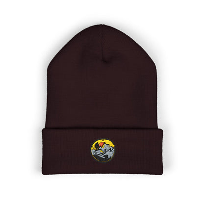Bigfoot Mountain Embroidered Sunset Beanie — Classic Cuffed Knit Hat