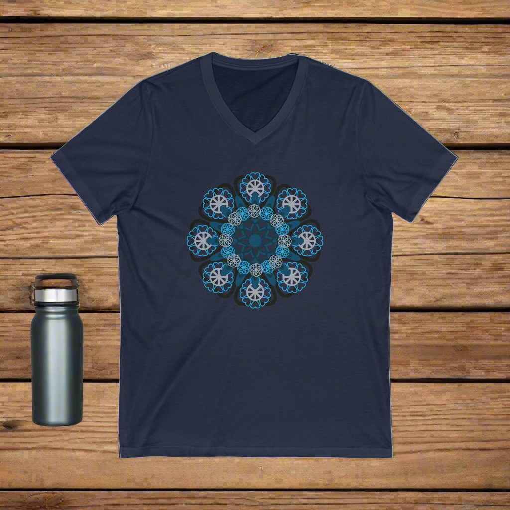 Blue Flower Unisex Jersey Short Sleeve V-Neck Tee