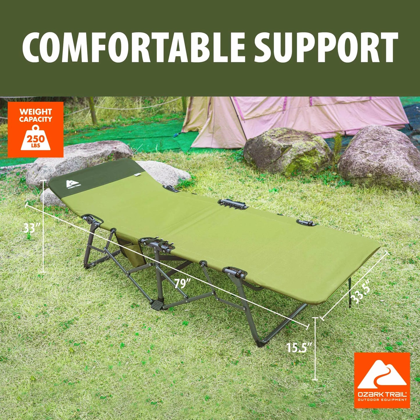 Adult Quick Fold Speedy Camp Cot, Green, 79"X 33" X 16"
