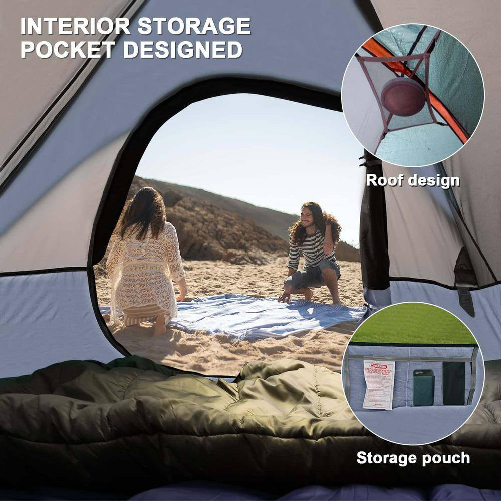 Gray 4-Person Camping Tents, Waterproof Windproof Tent with Rainfly Easy Set Up-Portable Dome Tents for Camping