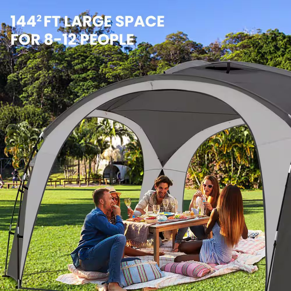 Gray Large Sun Shelter for 9-People to 12-People UPF50+ Portable Beach Sunshade Tent with Carry Bag