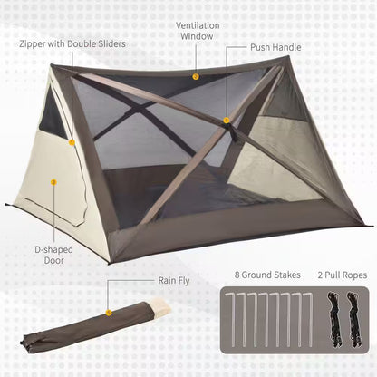 6.9 Ft. X 6.9 Ft. Brown Pop up Camping Tent Canopy, Portable Instant Tent with Rainfly, Carry Bag, Windows and Doors