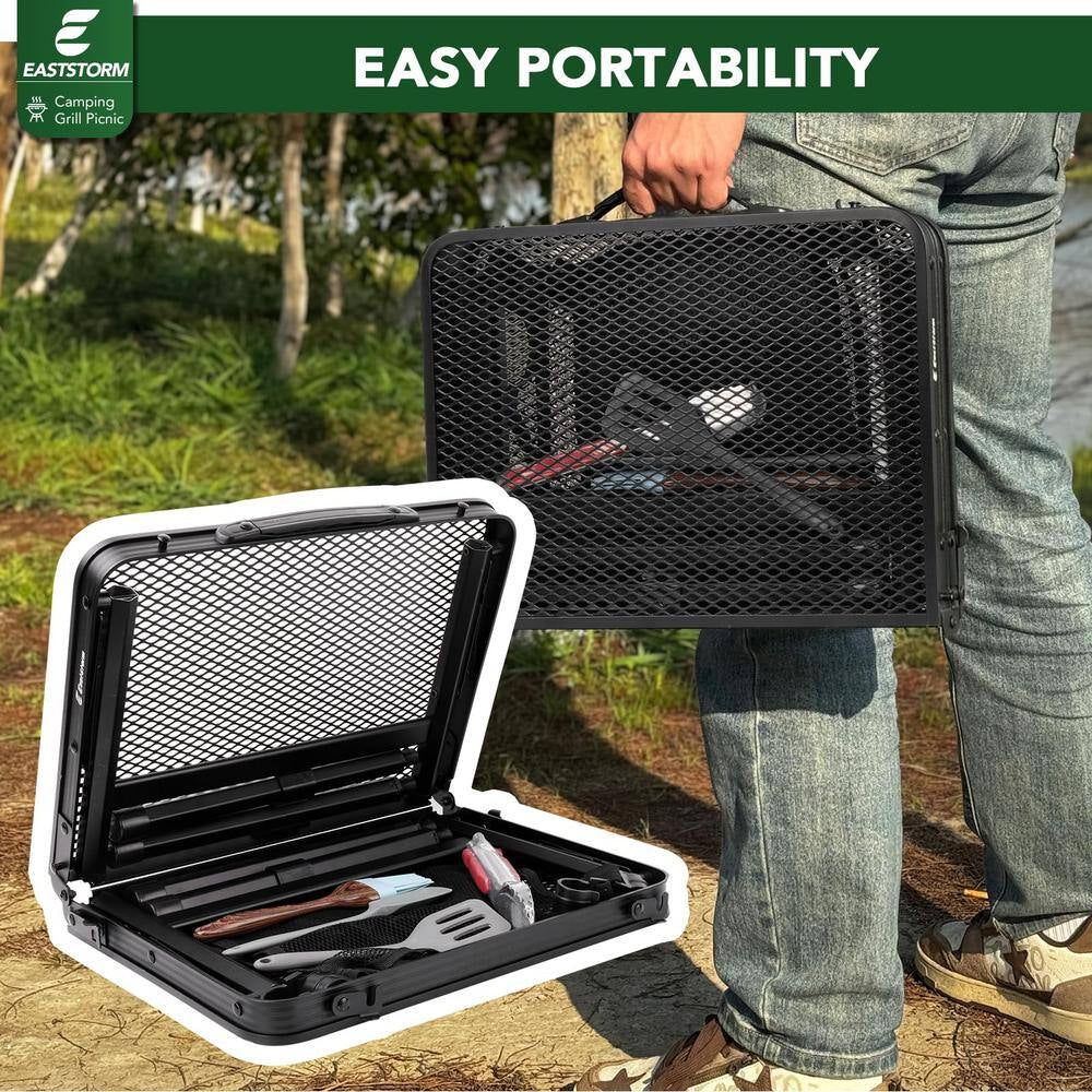 23.6 In. L X 15.8 In. W Black Rectangular Metal Outdoor Portable Folding Picnic Tables for Easy Storage, Small Size