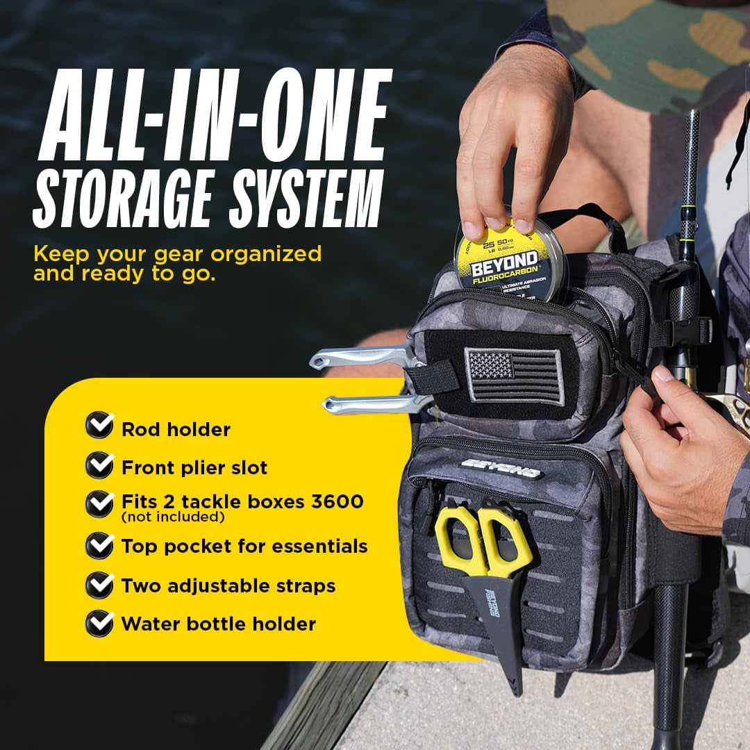 Beyond Fishing Tackle Backpack- the Voyager Tactical Fishing Storage Bag - Lightweight & Compact Bag for Fishing