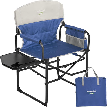 Camping Directors Chair, Heavy Duty,Oversized Portable Folding Chair with Side Table, Pocket for Beach, Fishing,Trip,Picnic,Lawn,Concert Outdoor Foldable Camp Chairs