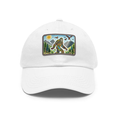 Bigfoot Leather Patch Hat — Rectangle Rustic Sasquatch Cap