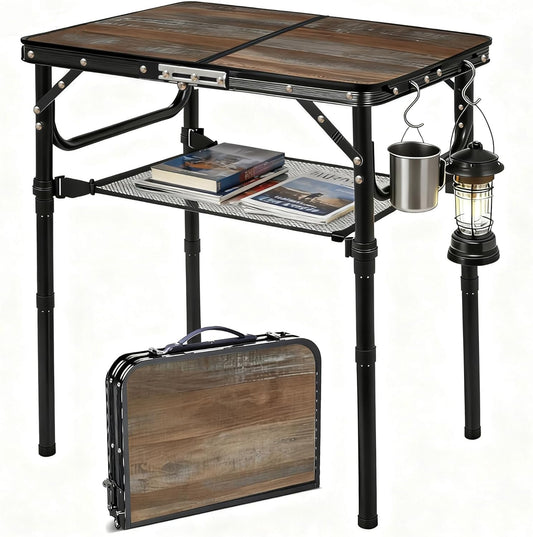 Folding Picnic Table 2Ft Portable Camping Table Adjustable Heights Metal Aluminum Lightweight Foldable Small Outdoor Card Table with Carry Handle for outside Indoor Camp Cooking BBQ Beach