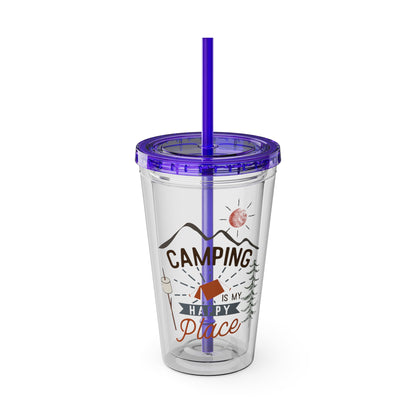 Camping is My Happy Place - Sunsplash Tumbler with Straw, 16oz