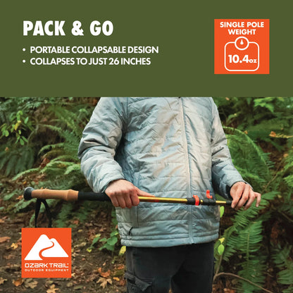 Brand Aluminum Adjustable Quick Lock Trekking Poles with Cork Grip, 2 Hiking Poles