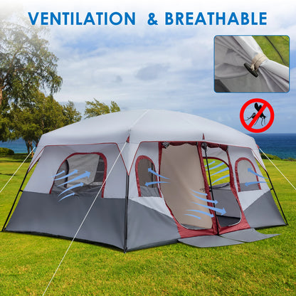 10 Person Family Cabin Tent, 2 Room with Storage Pockets for Camping Accessories