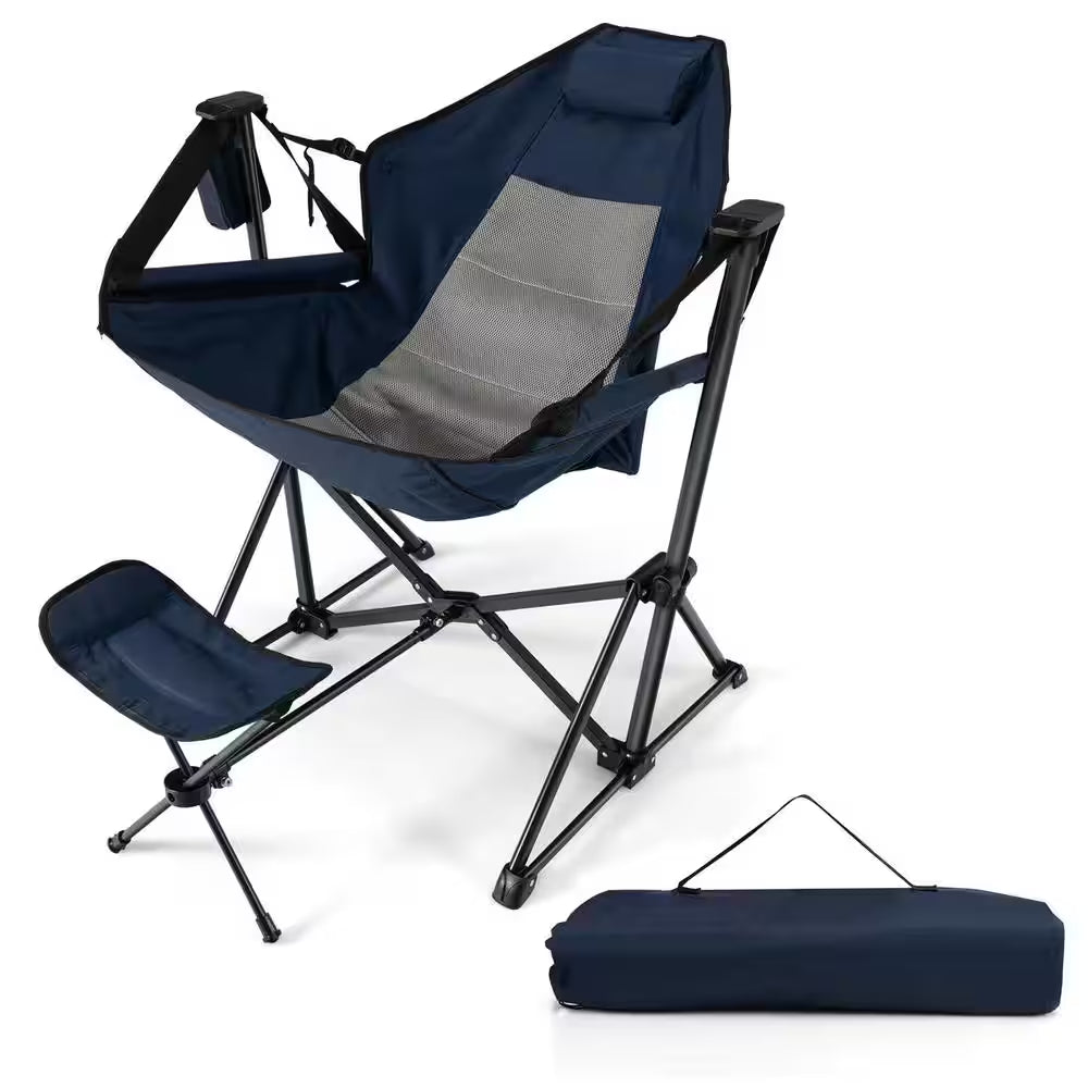Hammock Camping Chair with Retractable Footrest and Carrying Bag for Camping Picnic Black