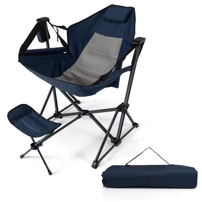 Hammock Camping Chair with Retractable Footrest and Carrying Bag for Camping Picnic Black