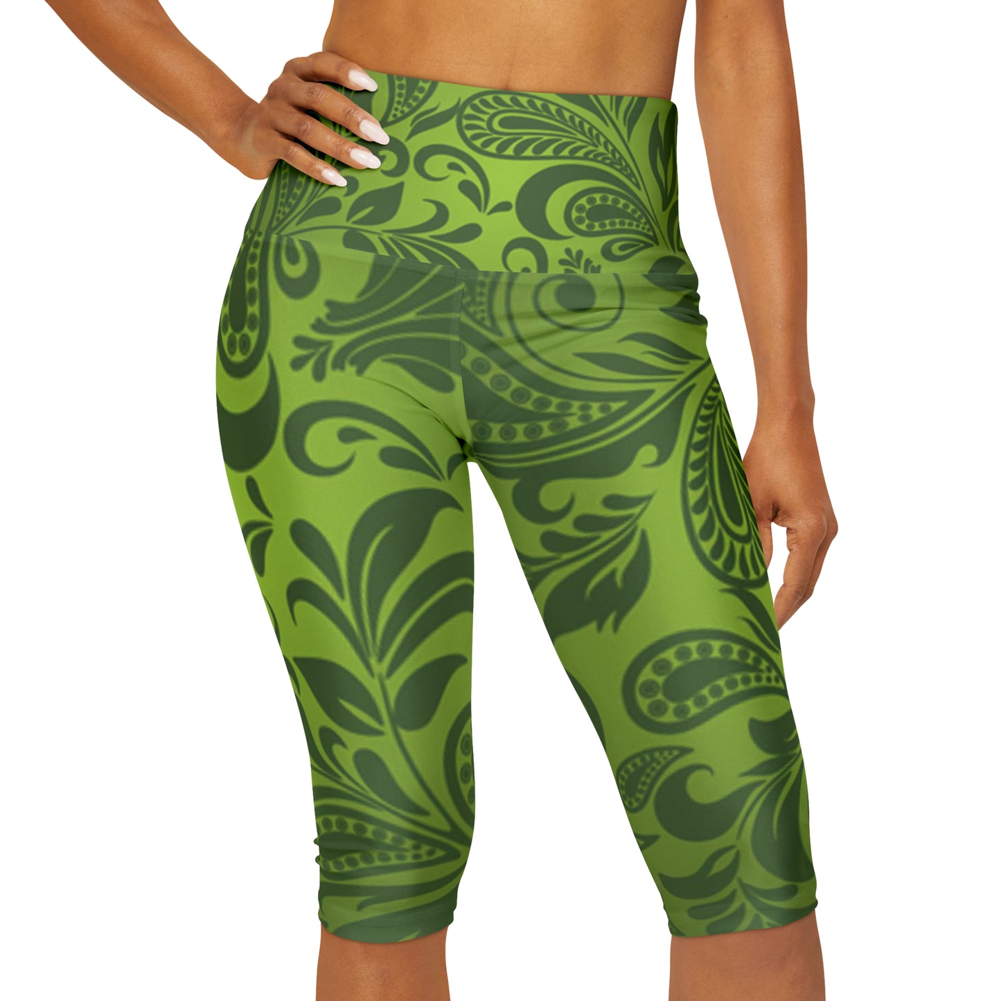 Green Paisley Yoga Capri Leggings