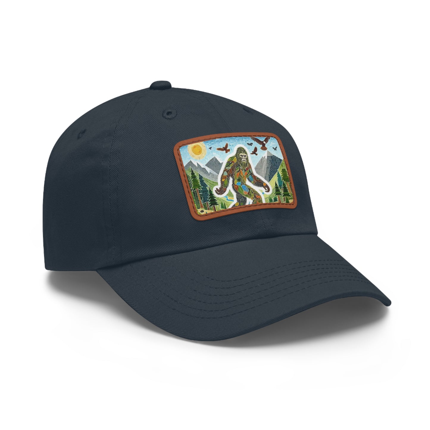 Bigfoot Leather Patch Hat — Rectangle Rustic Sasquatch Cap