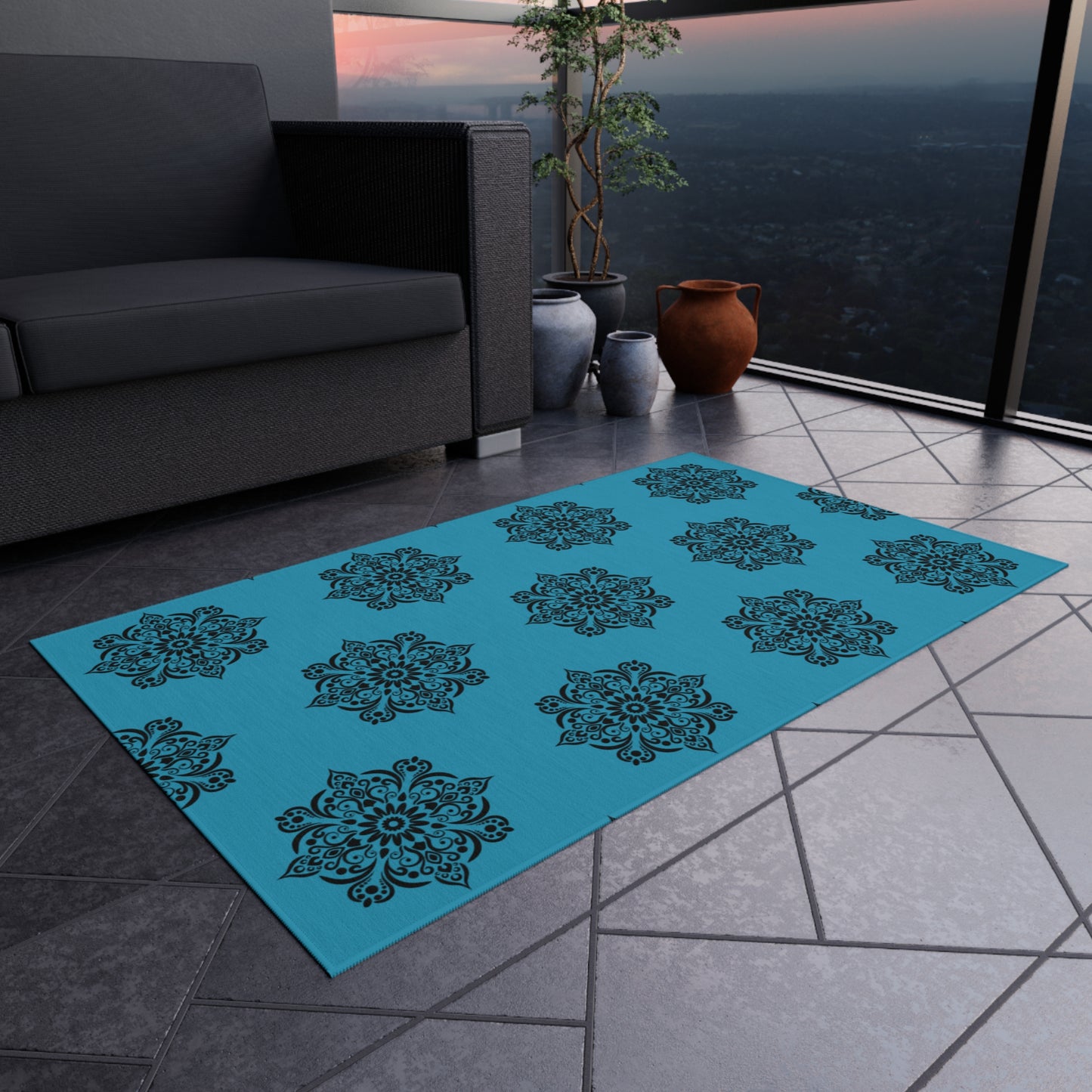 Medallion Blue Outdoor Rug