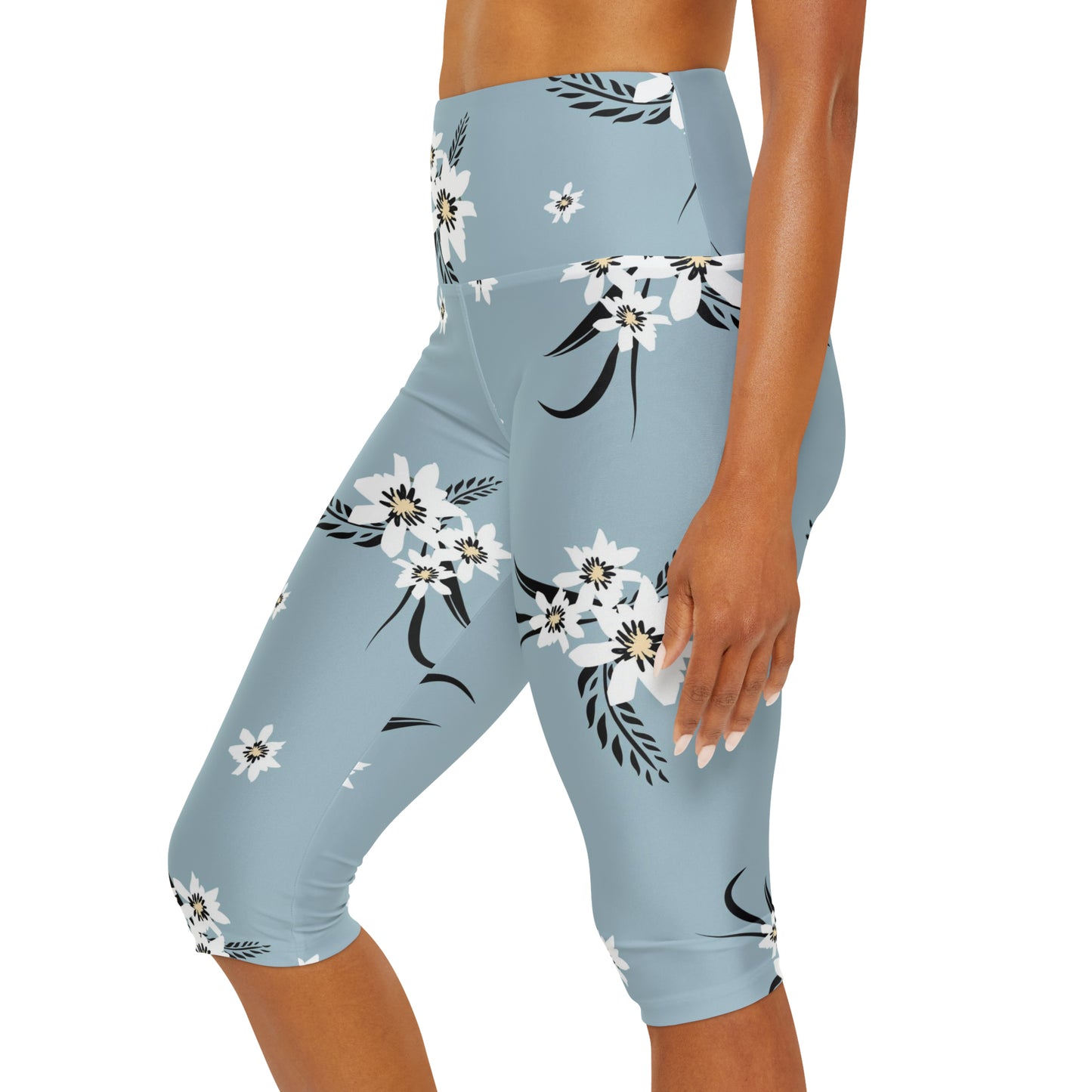 Blue Floral Yoga Capri Leggings