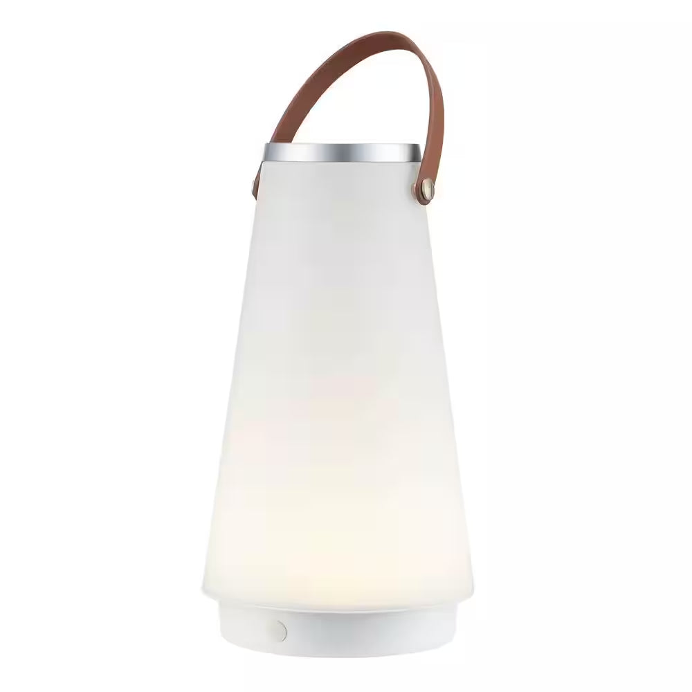 13.75 In. White Indoor/Outdoor Rechargeable Battery Operated LED Lamp with Built-In Wireless Speaker