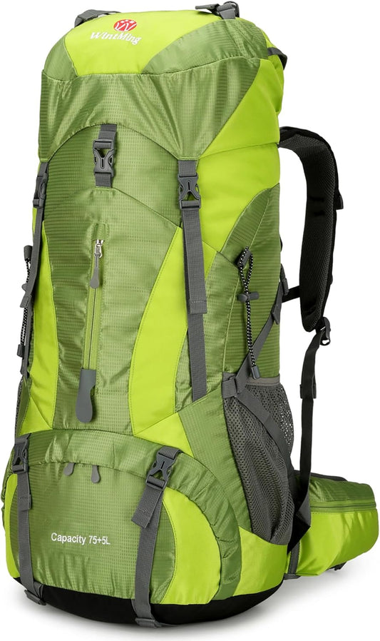 75L Hiking Backpack with Rain Cover Waterproof Camping Backpack Shoes Warehouse for Men Women, Frameless