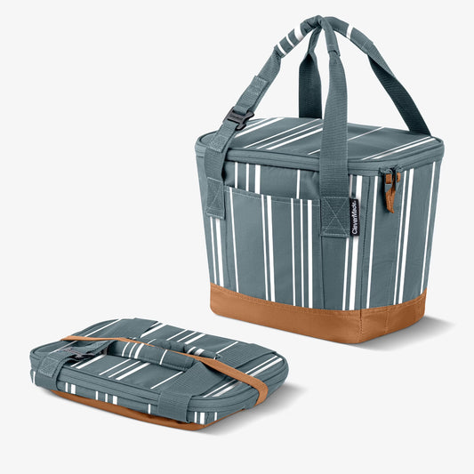 Tahoe Collapsible Cooler Bag, 18 Can Capacity, Dusty Teal Striped