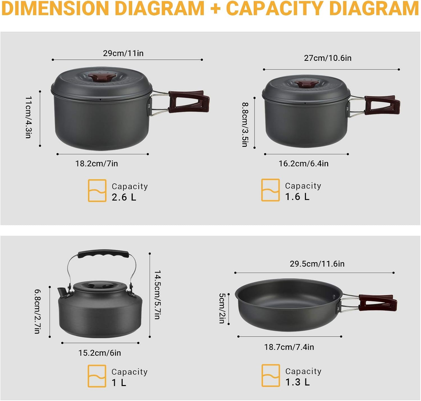 13 / 7 PCS Camping Cookware Pots and Pans, Backpacking Cooking Set Lightweight