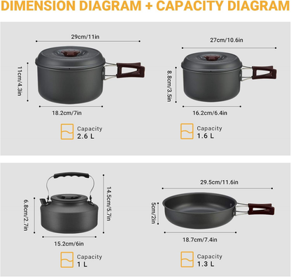 13 / 7 PCS Camping Cookware Pots and Pans, Backpacking Cooking Set Lightweight