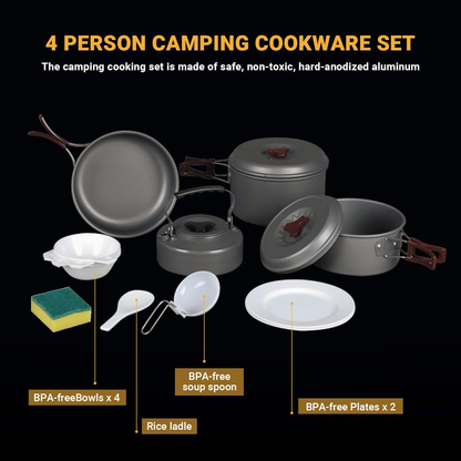 13 / 7 PCS Camping Cookware Pots and Pans, Backpacking Cooking Set Lightweight