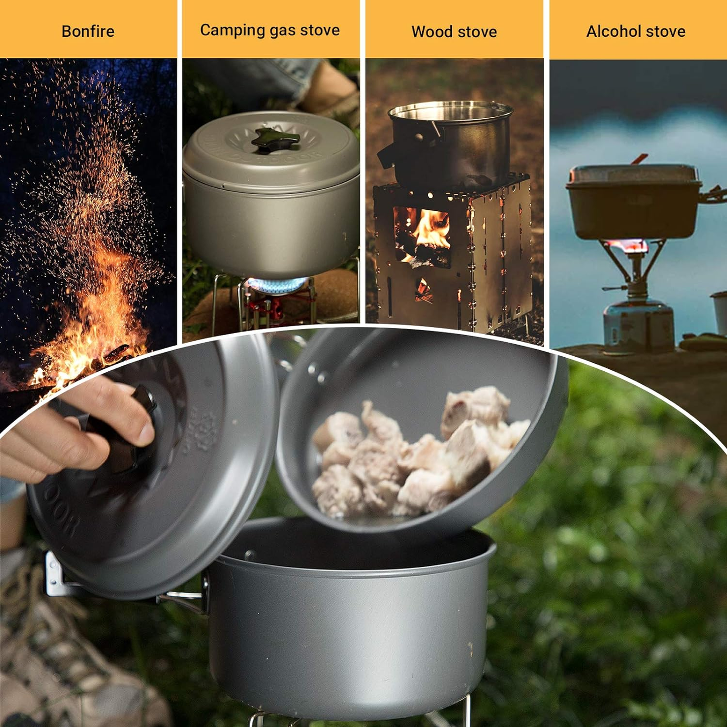 13 / 7 PCS Camping Cookware Pots and Pans, Backpacking Cooking Set Lightweight
