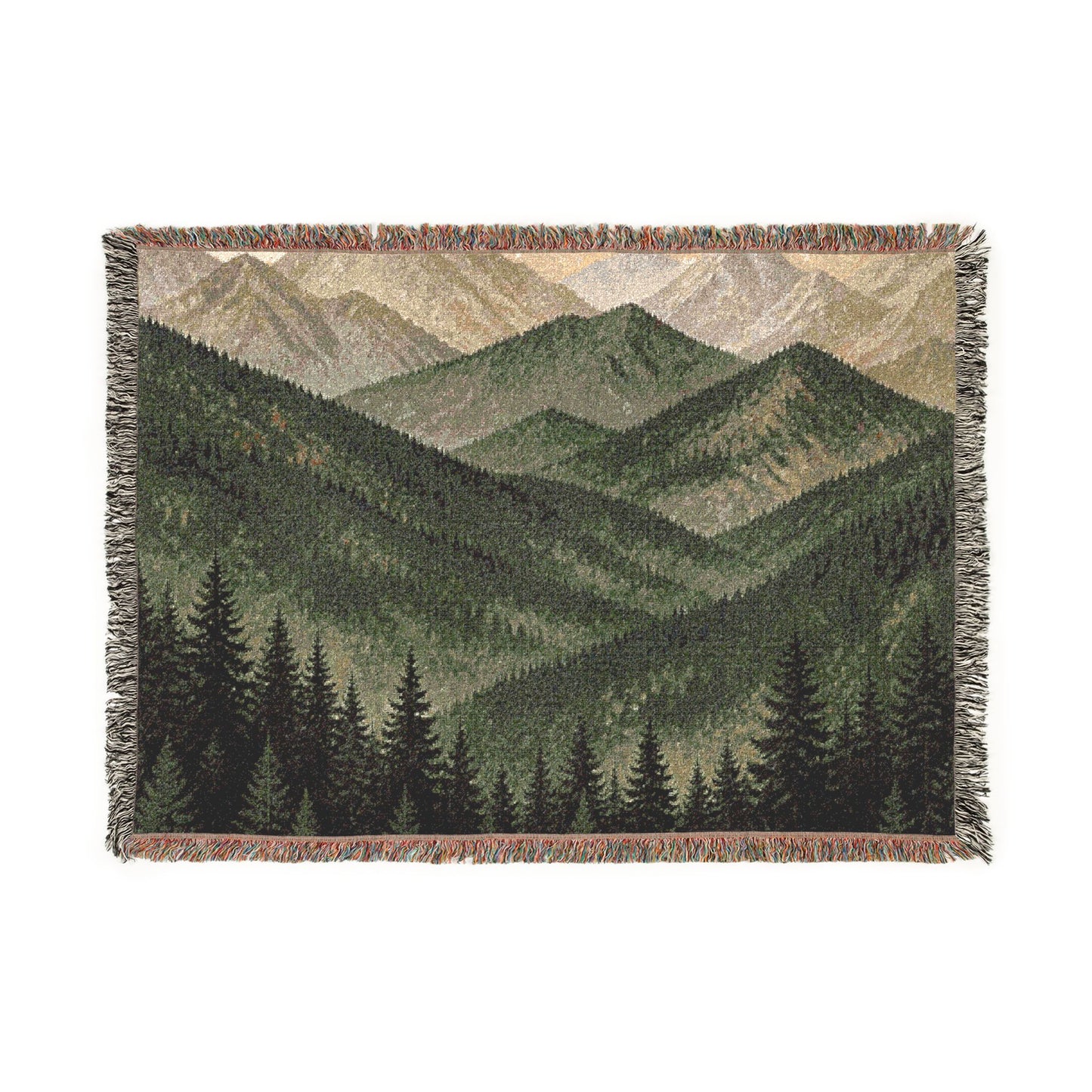 Mountain Landscape Woven Blanket — Cozy Forest Ridge Throw