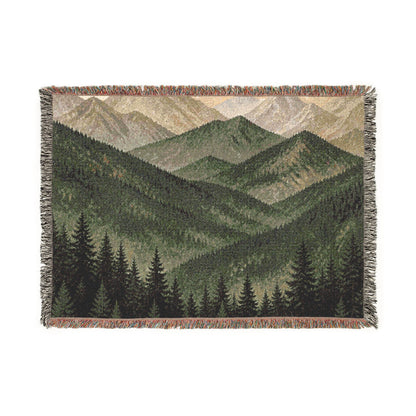 Mountain Landscape Woven Blanket — Cozy Forest Ridge Throw