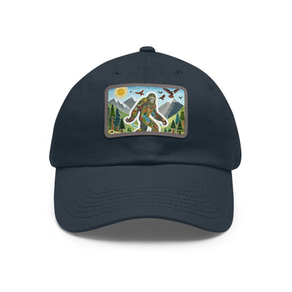 Bigfoot Leather Patch Hat — Rectangle Rustic Sasquatch Cap