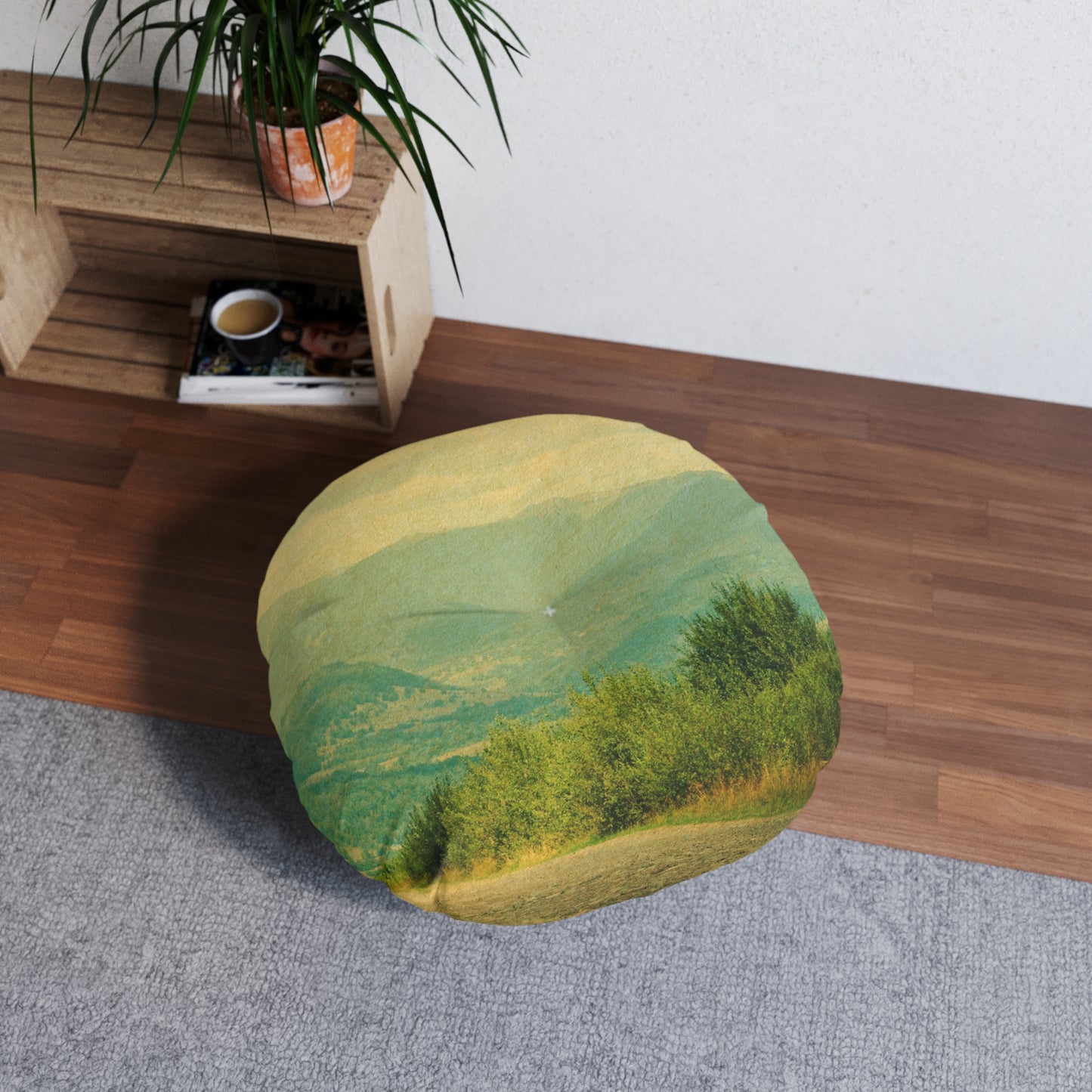 Country Roads Tufted Floor Pillow, Round