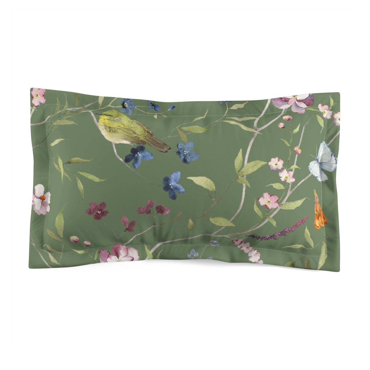 Green Bird Microfiber Pillow Sham