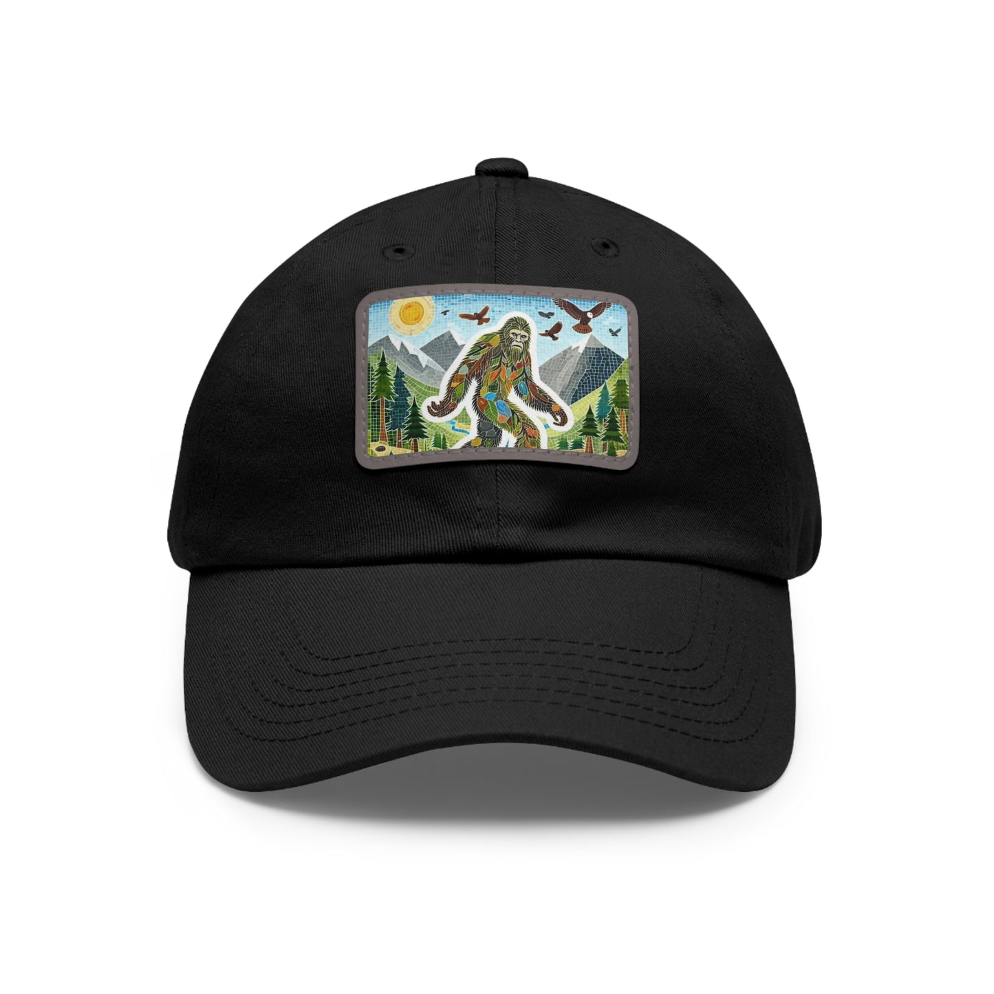 Bigfoot Leather Patch Hat — Rectangle Rustic Sasquatch Cap