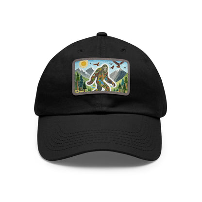 Bigfoot Leather Patch Hat — Rectangle Rustic Sasquatch Cap