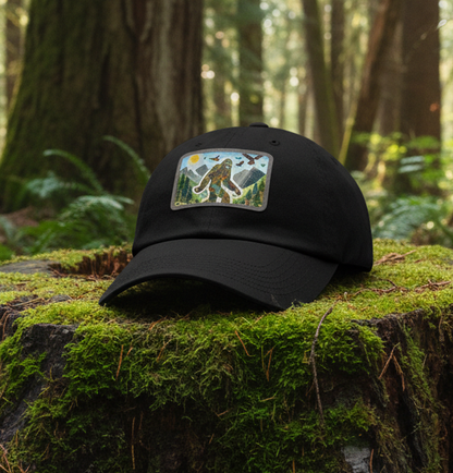 Bigfoot Leather Patch Hat — Rectangle Rustic Sasquatch Cap