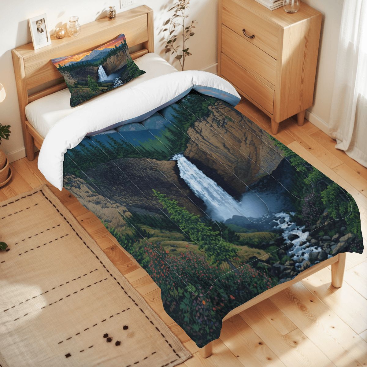 Mountain Waterfall Twin Comforter Set  - 3 Pcs Set