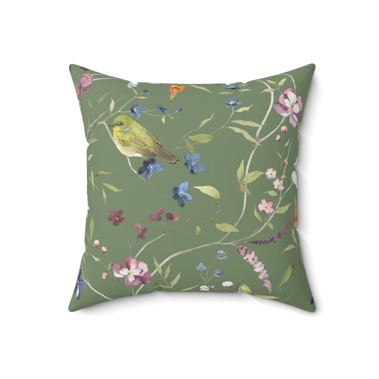 Green Bird Spun Polyester Square Pillow